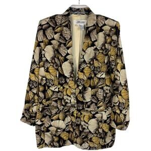 Sunny Leigh Vintage Silk Sea Shells Print Pockets Button Front Blazer Size Small